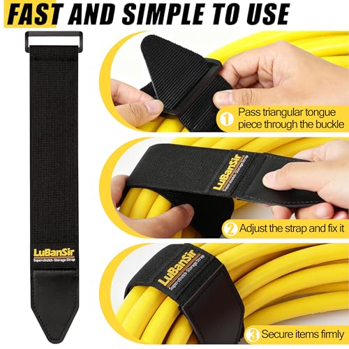 LuBanSir Cinch Straps - 2" x 18" (6 Pack) Elastic Hook and Loop Storage Straps with Buckle for Bicycle, Truck, Boat and More for Extension Cords, Ropes, Hoses Organization - Black - Image 3