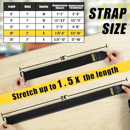 LuBanSir Cinch Straps - 2" x 18" (6 Pack) Elastic Hook and Loop Storage Straps with Buckle for Bicycle, Truck, Boat and More for Extension Cords, Ropes, Hoses Organization - Black - Image 5