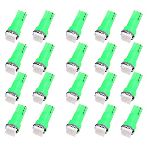 cciyu 20 Pack T5 58 70 73 74 Dashboard Gauge 5050SMD LED Wedge Lamp Bulb Light 6 Colors (20pack green) - Image 1