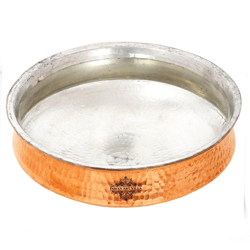 INDIAN ART VILLA INDIAN ART VILLA Pure Copper Lagan Handi with Tin Lining Hammered Cookware for Hyderabadi Dum Biryani Rice and VegNonveg 10 inch  - Image 1