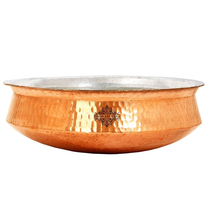 INDIAN ART VILLA INDIAN ART VILLA Pure Copper Lagan Handi with Tin Lining Hammered Cookware for Hyderabadi Dum Biryani Rice and VegNonveg 10 inch  - Image 2
