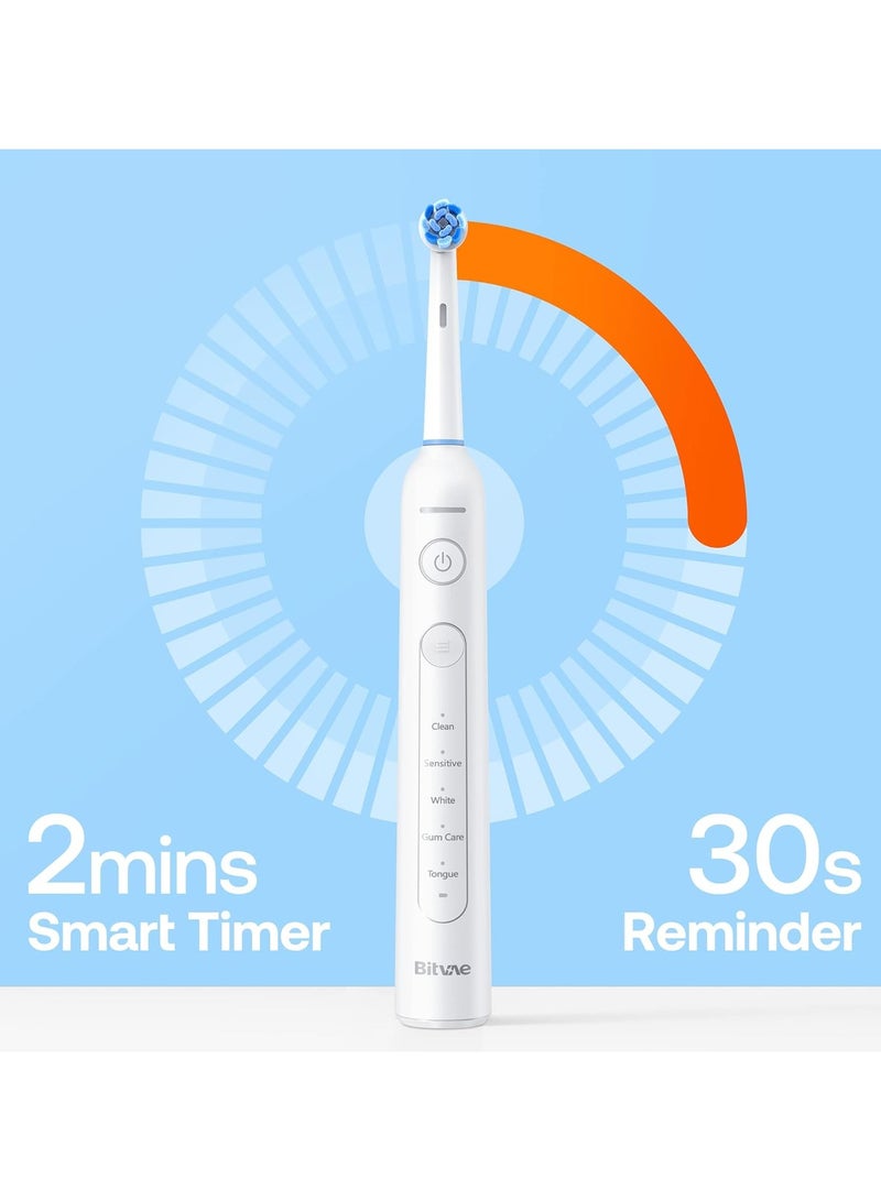 Bitvae R2 Rotating Electric Toothbrush for Adults with 8 Brush Heads, Travel Case, 5 Modes Rechargeable Power Toothbrush with Pressure Sensor - Image 3