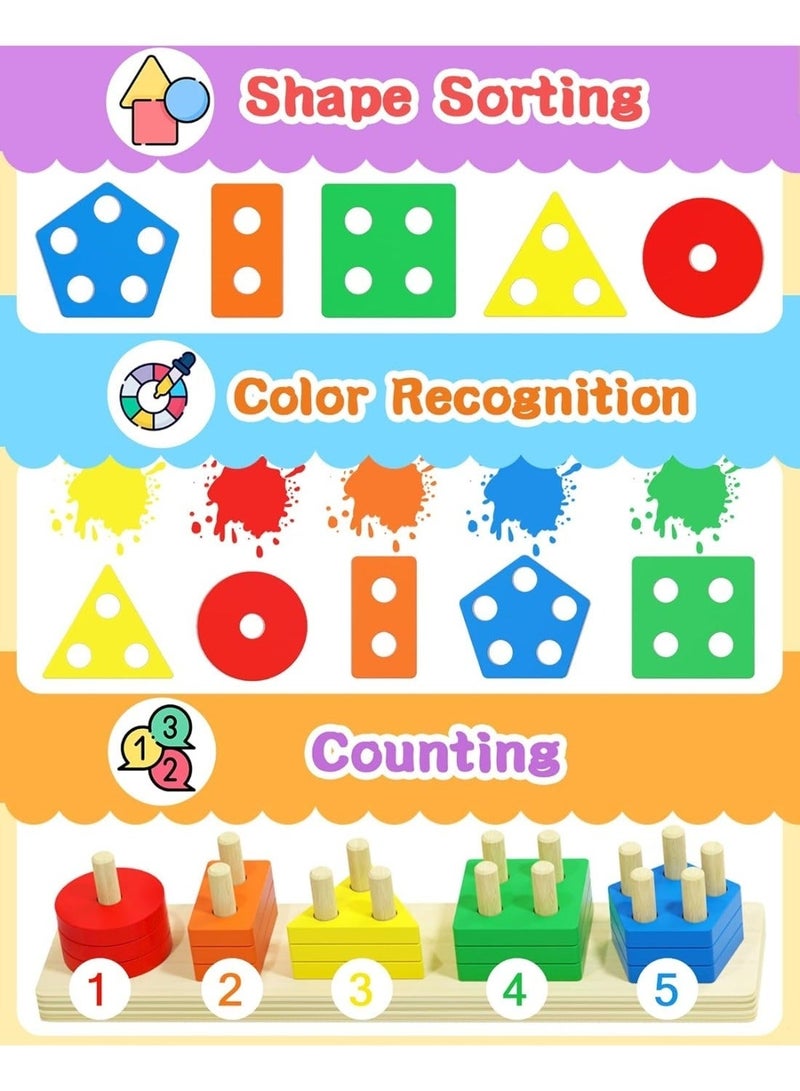 ZedPlay Montessori Sorting Stacking Toy for Toddlers 1-3 Years, Wooden Shape Sorter u0026 Color Recognition Puzzle, Educational Learning Toy for Boys  Girls - Image 2