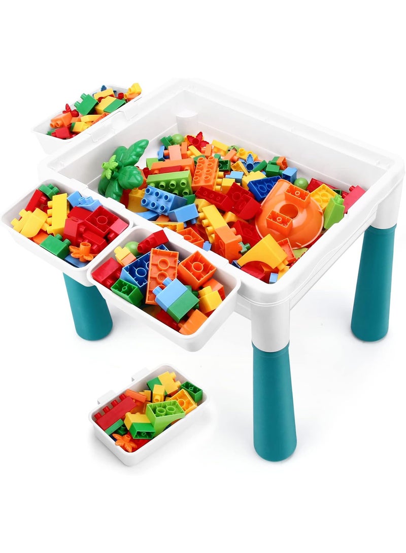 طاولة ألعاب للأطفال مع كرسي، مجموعة مكعبات بناء124قطعة متعددة الألوان، طاولة نشاط مع تخزين - Image 3