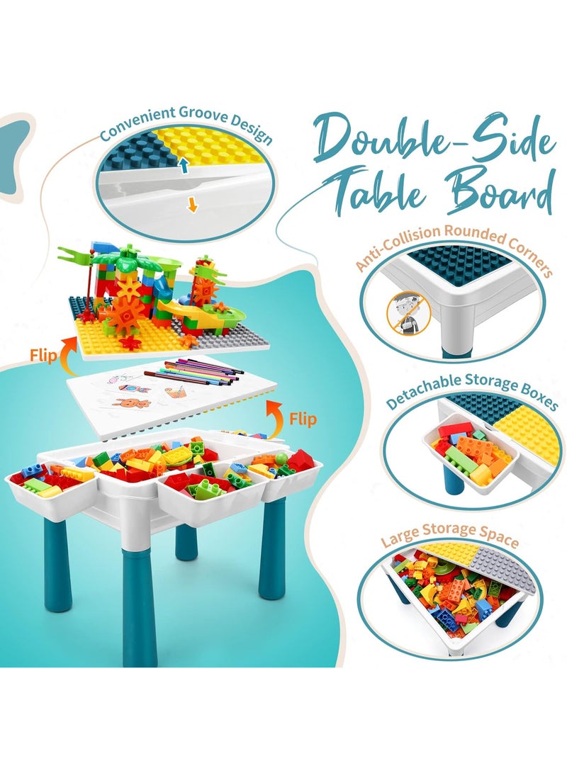 طاولة ألعاب للأطفال مع كرسي، مجموعة مكعبات بناء124قطعة متعددة الألوان، طاولة نشاط مع تخزين - Image 4
