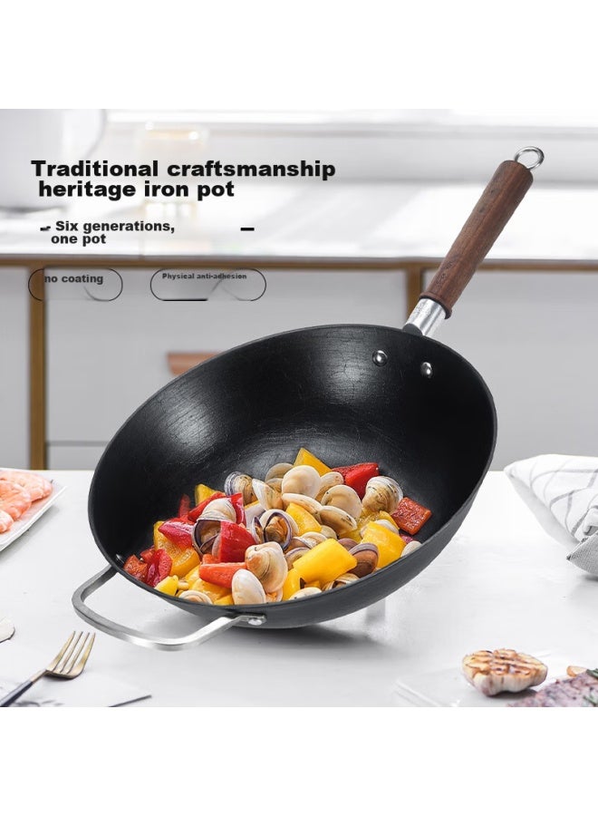 Wang Yuanji Yuanji Cast Iron Wok, Traditional Iron Pan Without Coating, Non-stick Ancient Cooking Method Wok, Iron Pan Jiangnan 34cm - Image 4