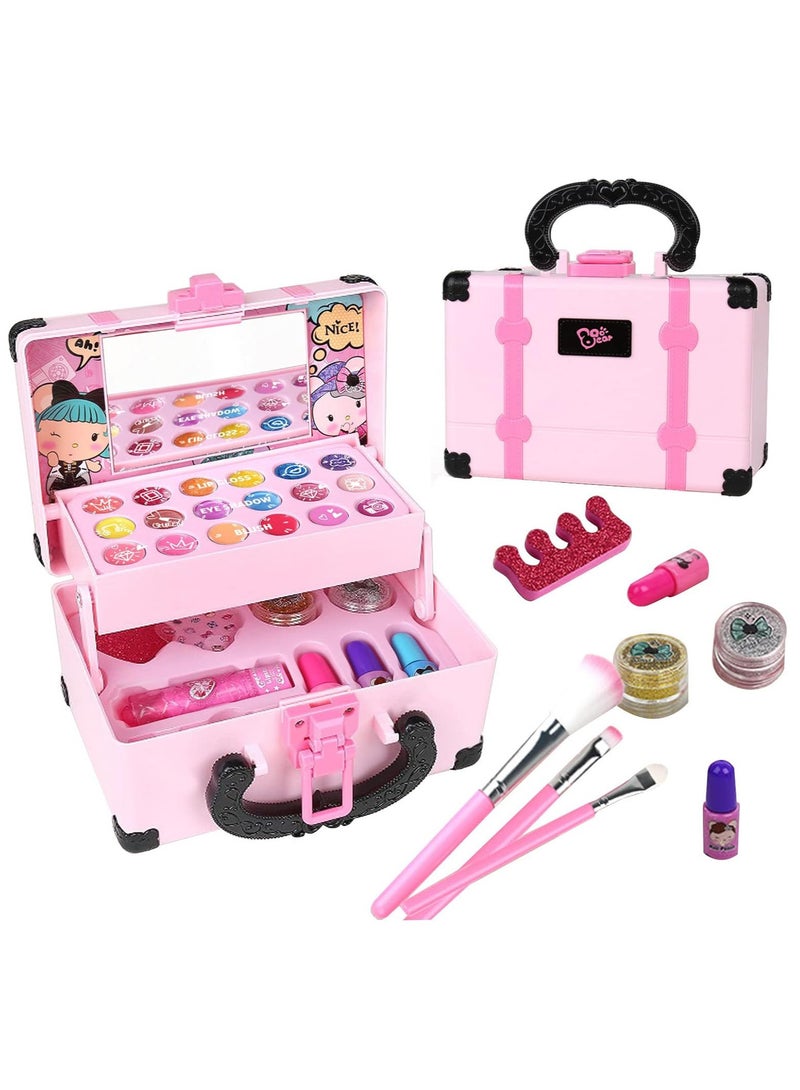 Wish 33pcs-Kids Makeup Toys Kit, Washable Makeup Real Cosmetic Kits For Girls Role Play Toy With Makeup Box - Image 1