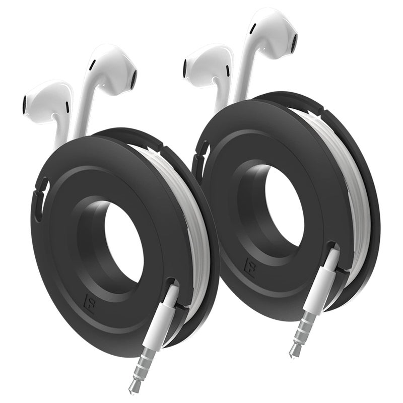 Fuse Side Winder Mini and Max Headphone, Earbud and Charging Cable Winder and Organizer Perfect for Wrapping Earbuds and Cords for Travel and Organization 2-Pack (Black, Mini) - Image 1