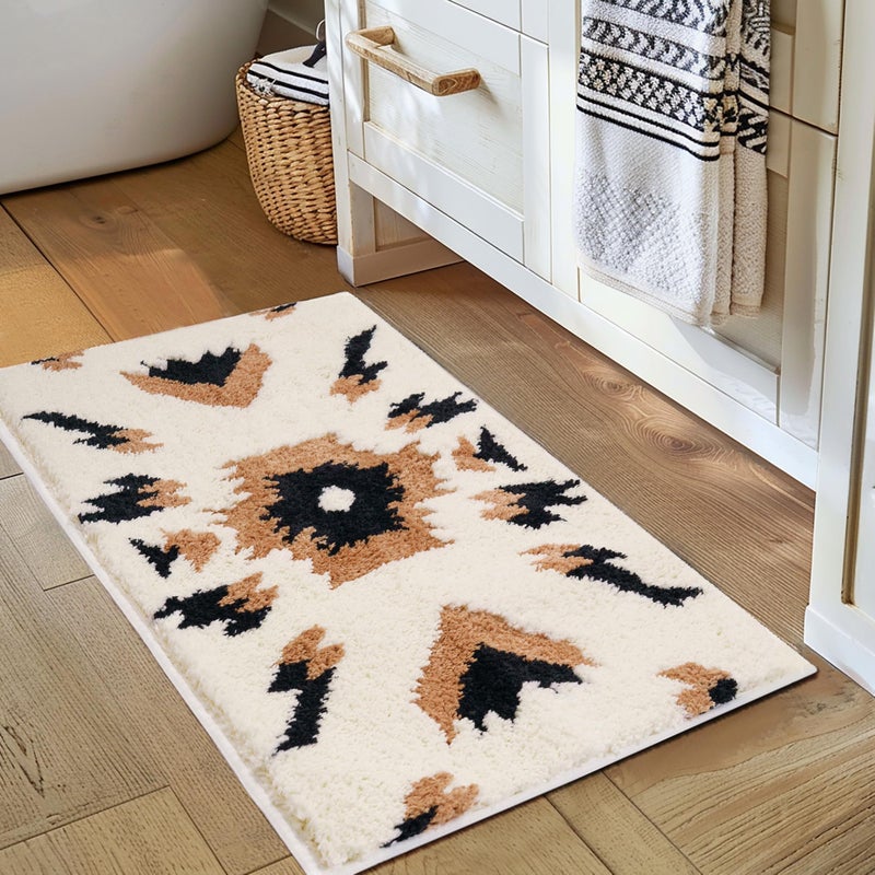 Tyrot Boho Bathroom Rugs Non Slip Washable Western Aztec Bath Mats Rugs for Bathroom Floor Fluffy Plush Soft Absorbent Farmhouse Carpet for Shower Kitchen Entryway 20x32 inch - Image 2