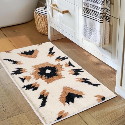 Tyrot Boho Bathroom Rugs Non Slip Washable Western Aztec Bath Mats Rugs for Bathroom Floor Fluffy Plush Soft Absorbent Farmhouse Carpet for Shower Kitchen Entryway 20x32 inch - Image 1