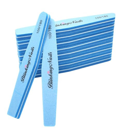 BlinkingNails Nail Files and Buffers for Nail Art Care Double Sides Design 100180 Grit Nail Shine Buffer Professional Manicure Nail Tools Color Sky Blue Pack of 10pcs - Image 2
