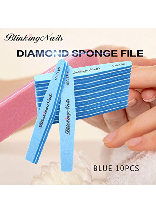 BlinkingNails Nail Files and Buffers for Nail Art Care Double Sides Design 100180 Grit Nail Shine Buffer Professional Manicure Nail Tools Color Sky Blue Pack of 10pcs - Image 4