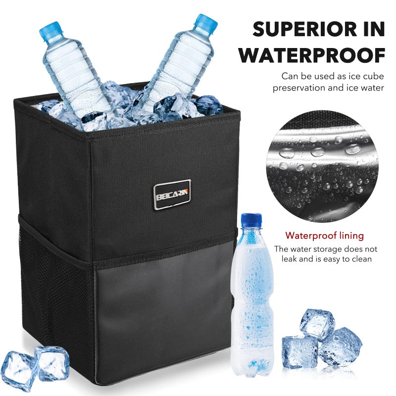 Beicarin Car Trash Can with Lid - Trash Bag Hanging with Storage Pockets Leak-Proof SUV Organizer Collapsible and Portable Waterproof Truck Garbage Bin, 2.6 Gal Large Capacity Multipurpose Trash Bin for Van - Image 5