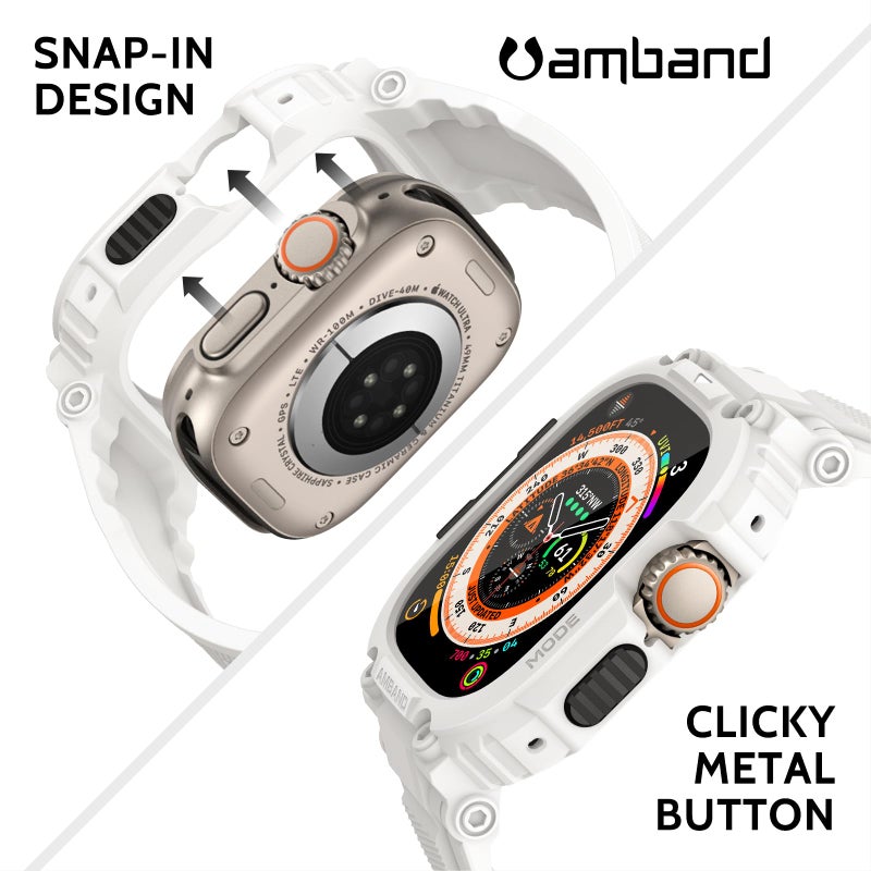 amBand Bands Case Screen Protector Compatible with Apple Watch Ultra 3/2/1 49mm, M1 Sport Series Rugged Cover Strap and 9H Tempered Glass Film, Protective Bumper for iWatch 49 mm Men White - Image 5