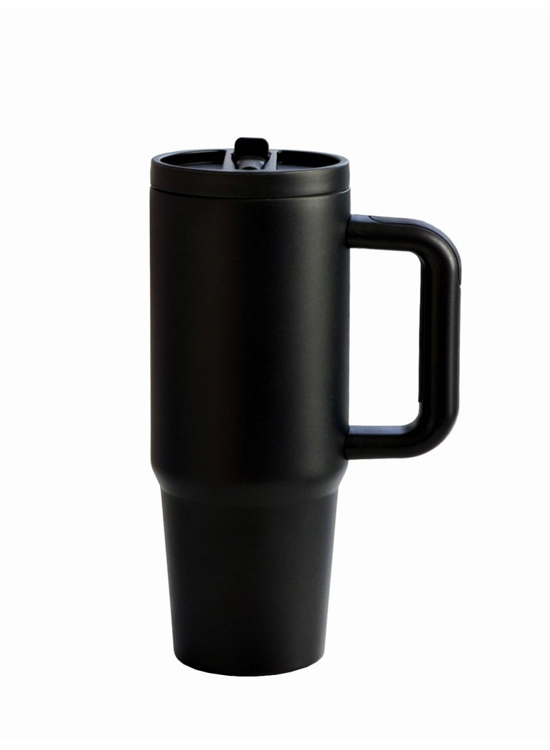 Elegantalcove Matte Black 30oz Tumbler with Foldable Straw - Leak Proof, Vacuum Insulated Stainless Steel Cup for Car, Office & Travel - Image 2