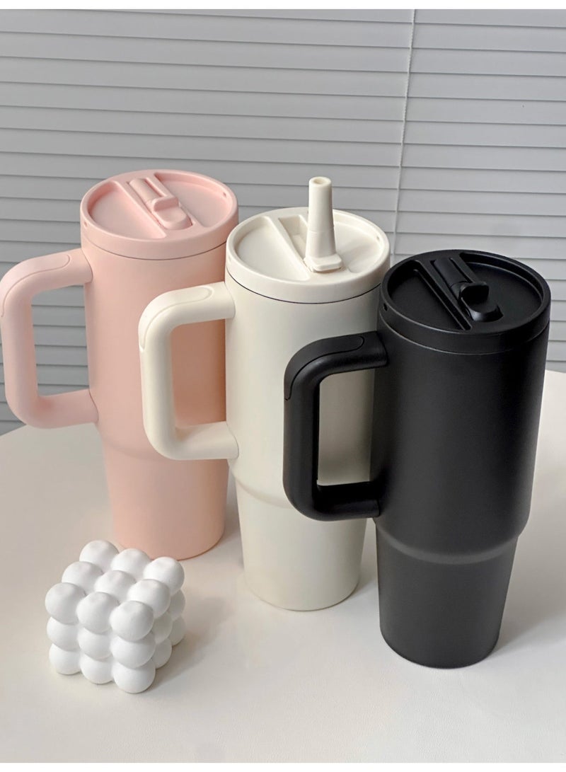 Elegantalcove Matte Black 30oz Tumbler with Foldable Straw - Leak Proof, Vacuum Insulated Stainless Steel Cup for Car, Office & Travel - Image 3