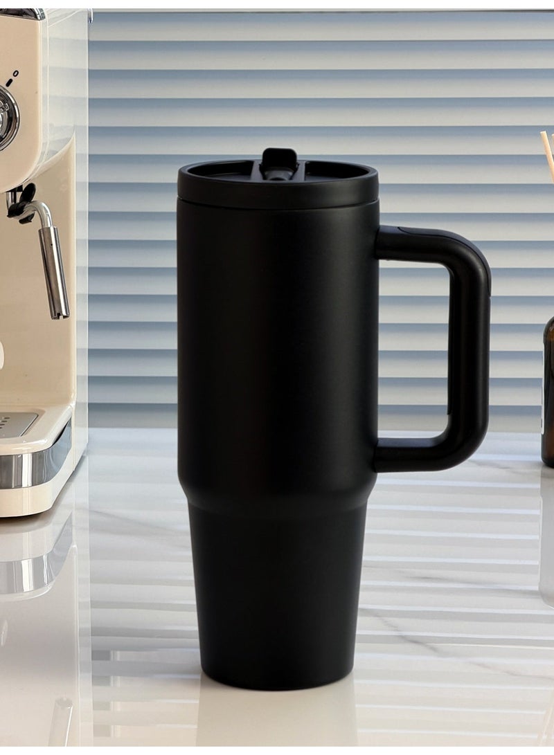 Elegantalcove Matte Black 30oz Tumbler with Foldable Straw - Leak Proof, Vacuum Insulated Stainless Steel Cup for Car, Office & Travel - Image 1