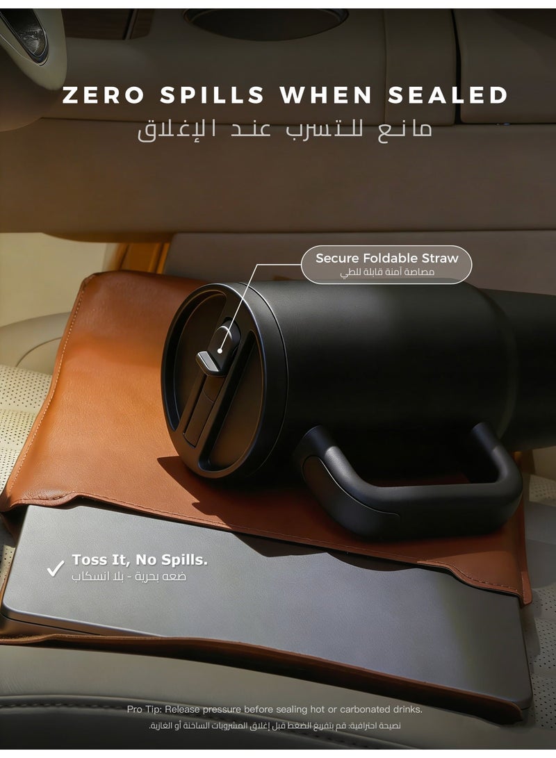 إليغانت ألكوف أسود مات - كوب ترامبل 30 أونصة بمصاصة قابلة للطي، مانع للتسرب، عازل مفرغ للسيارة والمكتب والسفر - Image 2