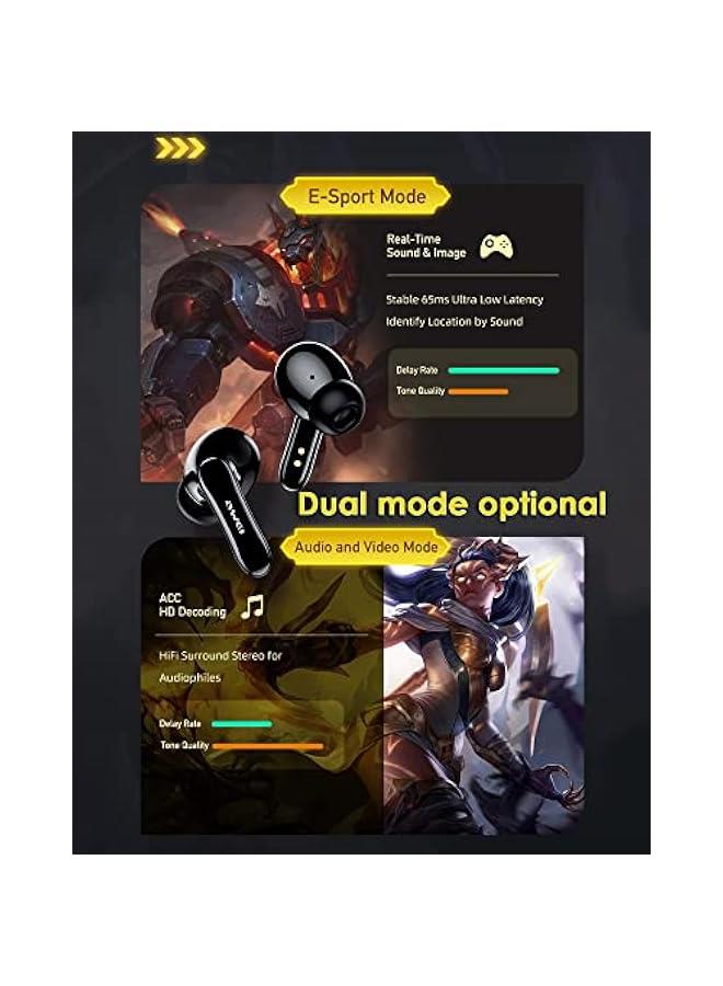 Gaming Earbuds True Wireless Bluetooth 5.1 Gaming Ear Buds with Microphone Deep Bass Hi-Fi Stereo Earbuds 45ms Ultra Low Latency Music Gaming Dual Modes Earphones Waterproof Headphones for PC Laptop - Image 5