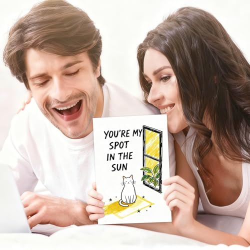 MQMRYeto Cute Cat Valentines Day Card Gift,Lovely Anniversary Card for Boyfriend or Husband, Wife or Girlfriend,'You're My Spot In The Sun' - Image 4