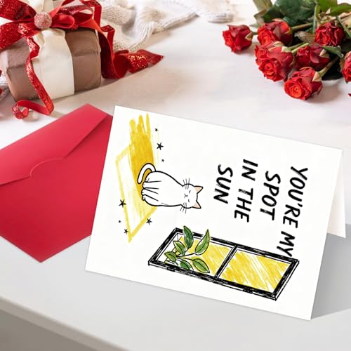 MQMRYeto Cute Cat Valentines Day Card Gift,Lovely Anniversary Card for Boyfriend or Husband, Wife or Girlfriend,'You're My Spot In The Sun' - Image 5