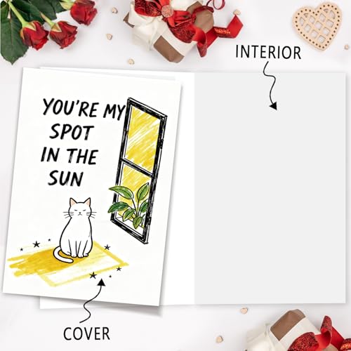 MQMRYeto Cute Cat Valentines Day Card Gift,Lovely Anniversary Card for Boyfriend or Husband, Wife or Girlfriend,'You're My Spot In The Sun' - Image 3