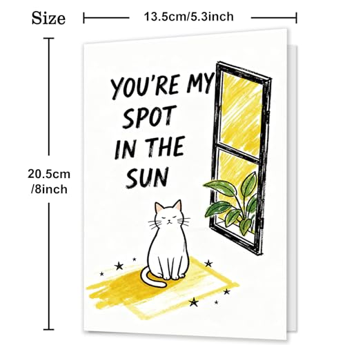 MQMRYeto Cute Cat Valentines Day Card Gift,Lovely Anniversary Card for Boyfriend or Husband, Wife or Girlfriend,'You're My Spot In The Sun' - Image 2