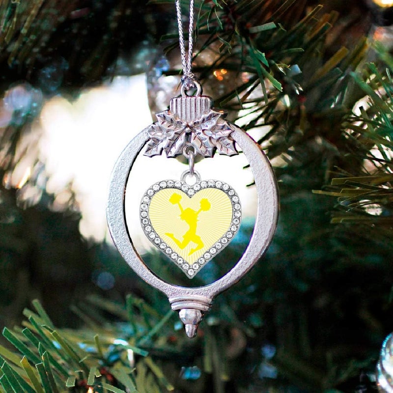 Inspired Silver - Cheerleader - Yellow - Silver Christmas Ornament - Open Heart Charm Christmas Tree Ornament with Cubic Zirconia - Holiday Hanging Decoration - Image 2
