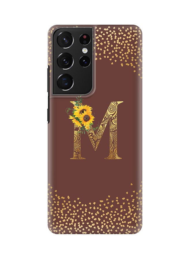 Stylizedd Monogram Slim Cover for Samsung Galaxy S21 Ultra 5G Case Custom Initials Letter Floral Pattern Snap Series Mobile Cover Matte Alphabet  - M (Brown) - Image 1
