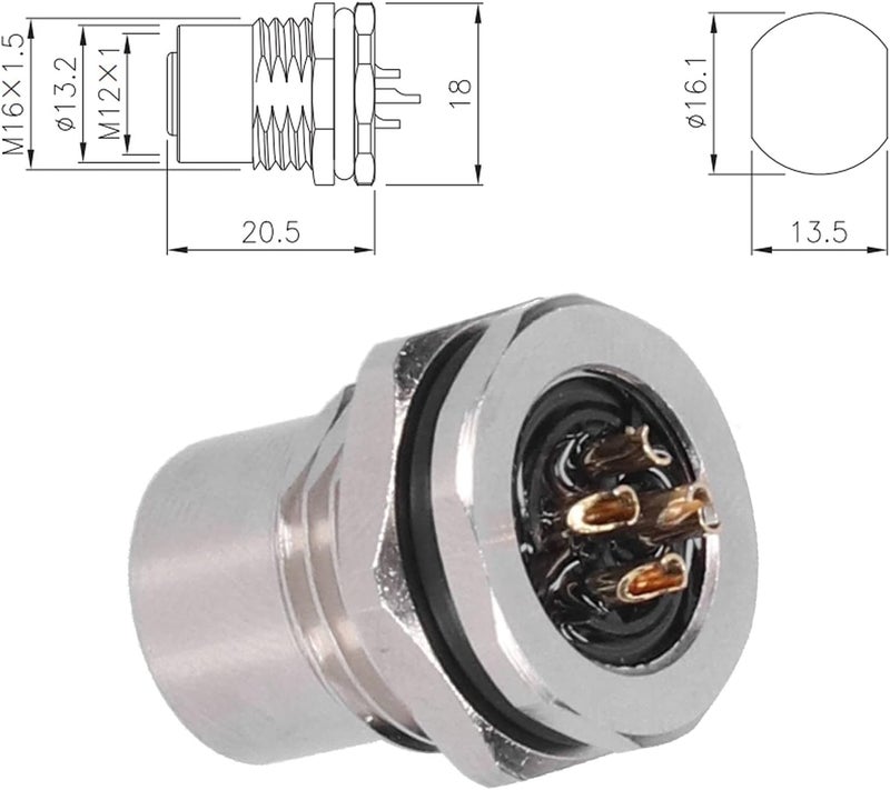 Metal Connector 5 Pin Panel Wire Socket Waterproof IP67 Plated Brass Shell Thread Connecting Plug - Durable Construction, Reliable Sealing, Industrial Use - Image 3