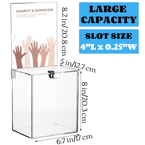 Youeon Large Acrylic Donation Box with Lock, 6.7 x 5 x 16 in Clear Suggestion Box with Slot and Lock, Ballot Tin with Sign Holder for Tip, Comment, Voting, Charity, Fundraising - Image 2
