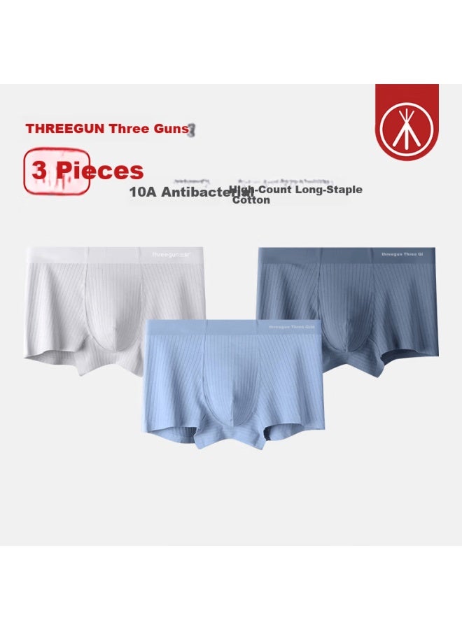 Threegun Men's Underwear 50s Long-staple Cotton Breathable High Elastic Ribbed Waistband Thin Boxer Briefs 3-pack