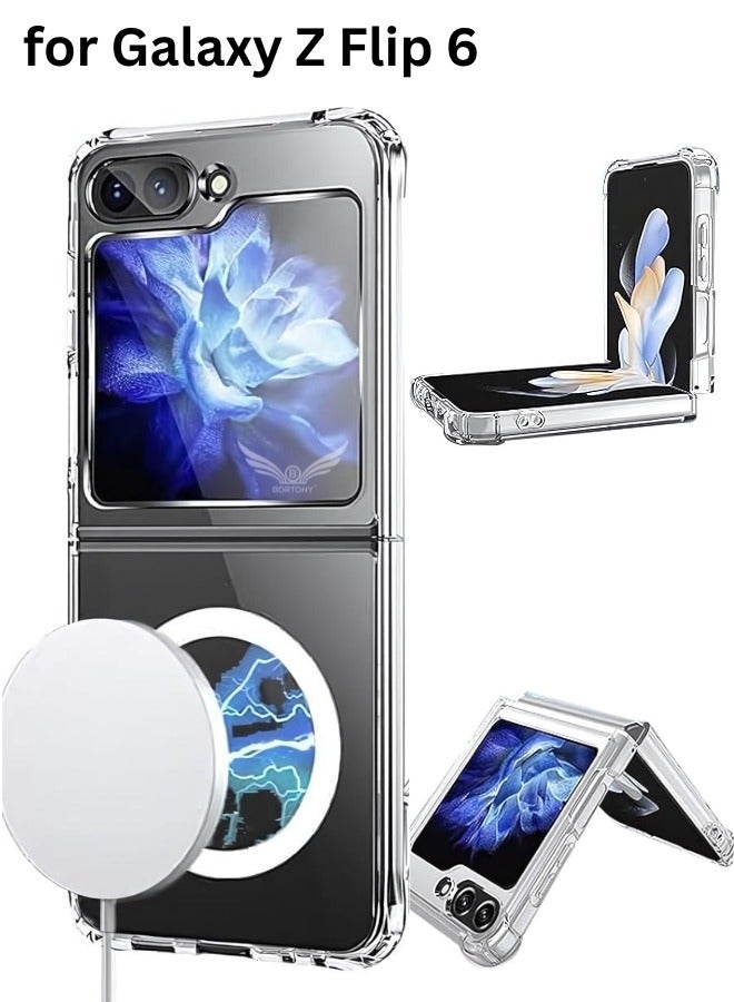 BORTONY Samsung Galaxy Z Flip 6 Magsafe Case Support Wireless Charging Crystal Clear Magnetic Cover for Galaxy Z Flip 6 Anti Scratch Hard PC Shockproof Phone Case for Galaxy Z Flip 6 - Image 1