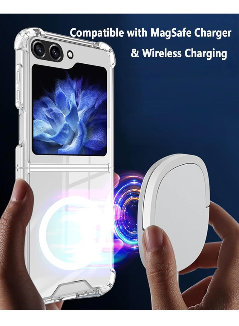 BORTONY Samsung Galaxy Z Flip 6 Magsafe Case Support Wireless Charging Crystal Clear Magnetic Cover for Galaxy Z Flip 6 Anti Scratch Hard PC Shockproof Phone Case for Galaxy Z Flip 6 - Image 4