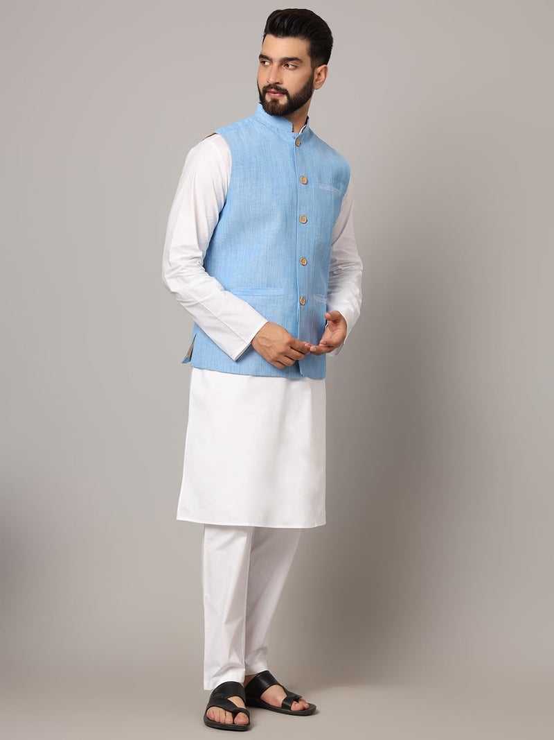 LATEST CHIKAN Men's Nehru Jacket/Waistcoat Sophisticated Ethnic Wear - SARRI-LJ-BL-44 - Image 4