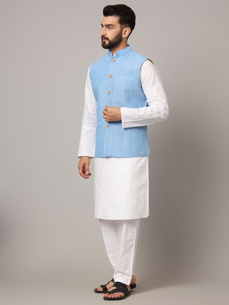 LATEST CHIKAN Men's Nehru Jacket/Waistcoat Sophisticated Ethnic Wear - SARRI-LJ-BL-44 - Image 3