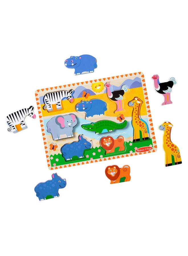 Melissa & Doug Wooden Safari Animals Chunky Puzzle Multicolour 30.35 x 22.73 x 3.81 cm SMD6073071 - Image 1
