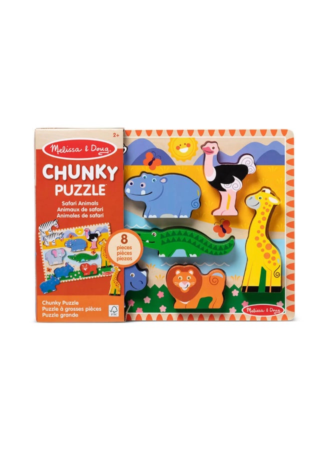 Melissa & Doug Wooden Safari Animals Chunky Puzzle Multicolour 30.35 x 22.73 x 3.81 cm SMD6073071 - Image 2