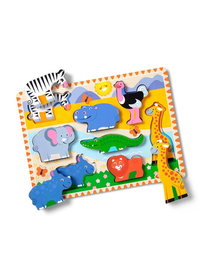 Melissa & Doug Wooden Safari Animals Chunky Puzzle Multicolour 30.35 x 22.73 x 3.81 cm SMD6073071 - Image 3