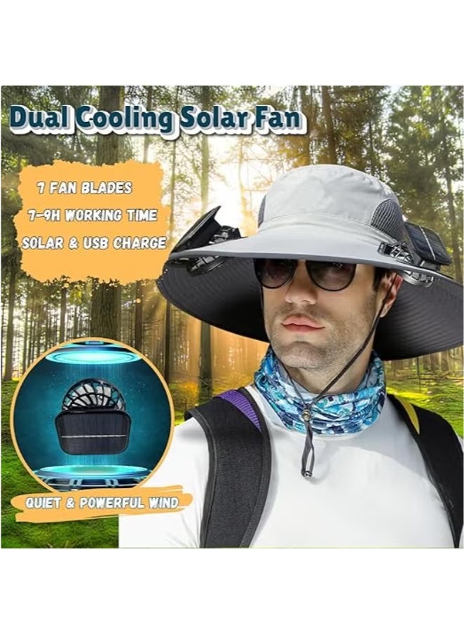 Arabest Outdoor Wide Brim Sun Hat with Two Solar Fans, UPF 50+, Unisex, Built-in Fan, Fishing Beach Hat Khaki - Image 3