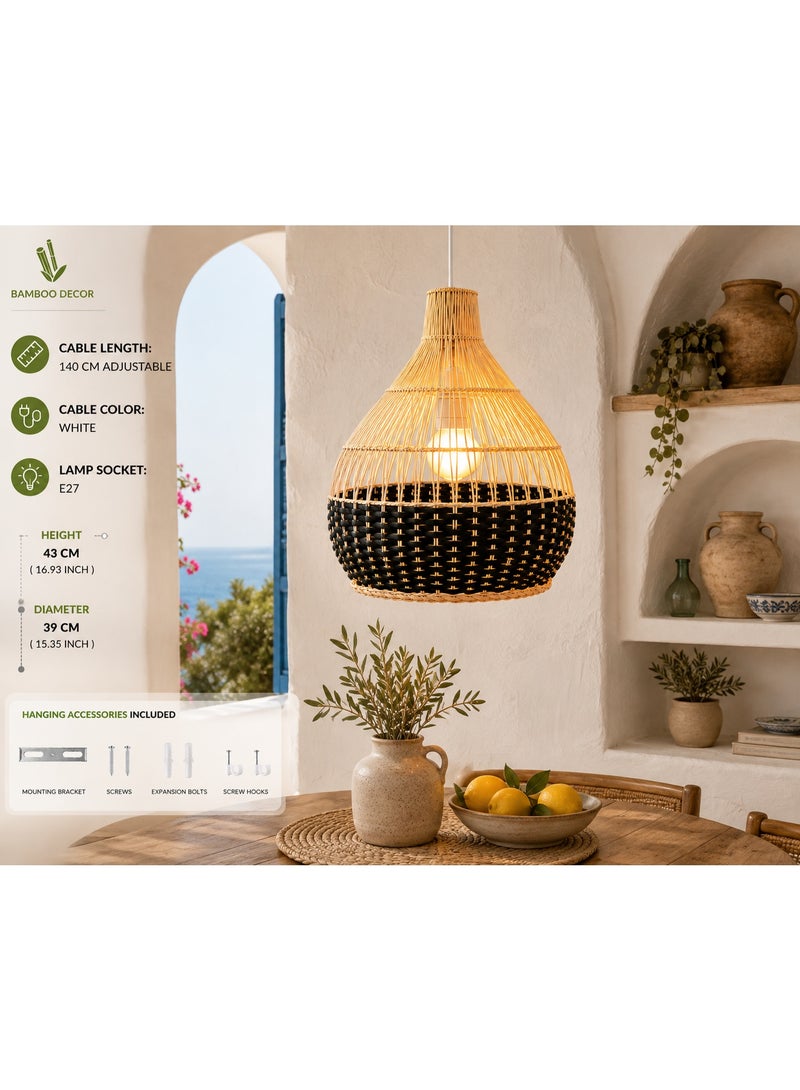 BAMBOO DECOR Handmade Pendant Lamp Made Of Bamboo And Rattan black color semi paint - Image 5