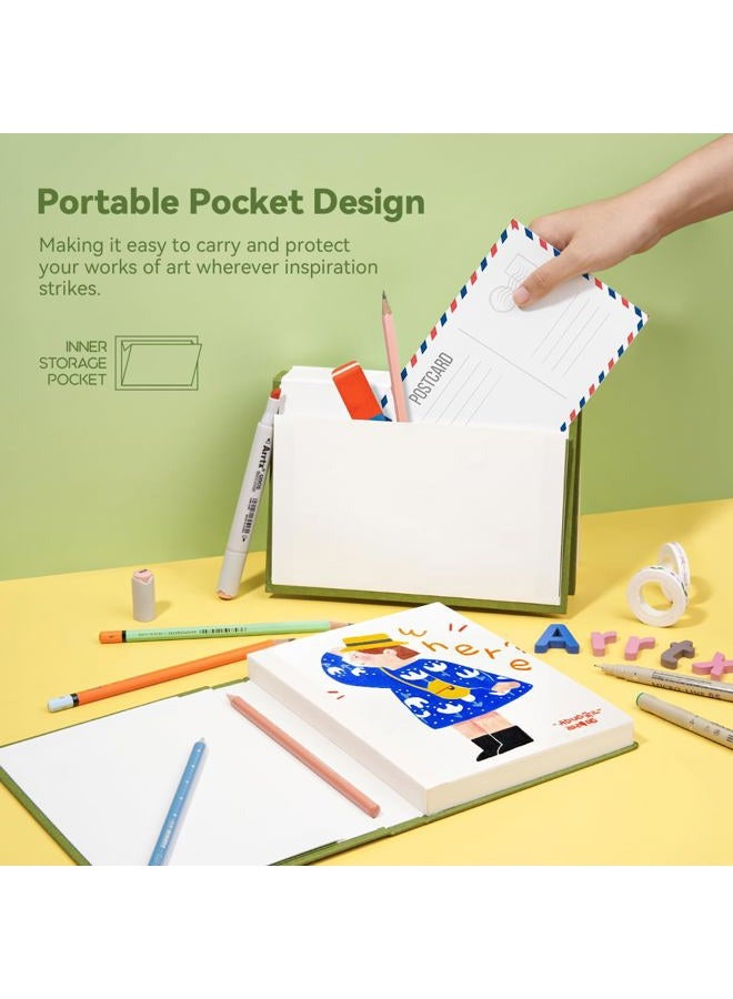 Arrtx Premium Hardcover Sketch Book, 60 Sheets/120 Pages, 180 GSM Thick Acid-Free Drawing Paper, Hardbound Sketch Pad with Inner Pocket, Green 8.5"x6.1" Sketchbook - Image 5