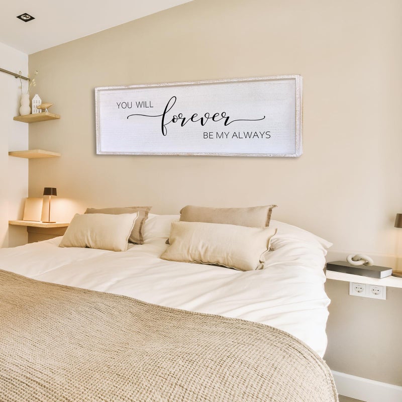Surfapans You Will Forever Be My Always Sign Wall Decor 32â€X12â€ Bedroom Above Bed Farmhouse Large Master Room Soild Wooden Framed Home Rustic Guest Room Minimalist Over Bed Hanging Art Wall (White) - Image 4