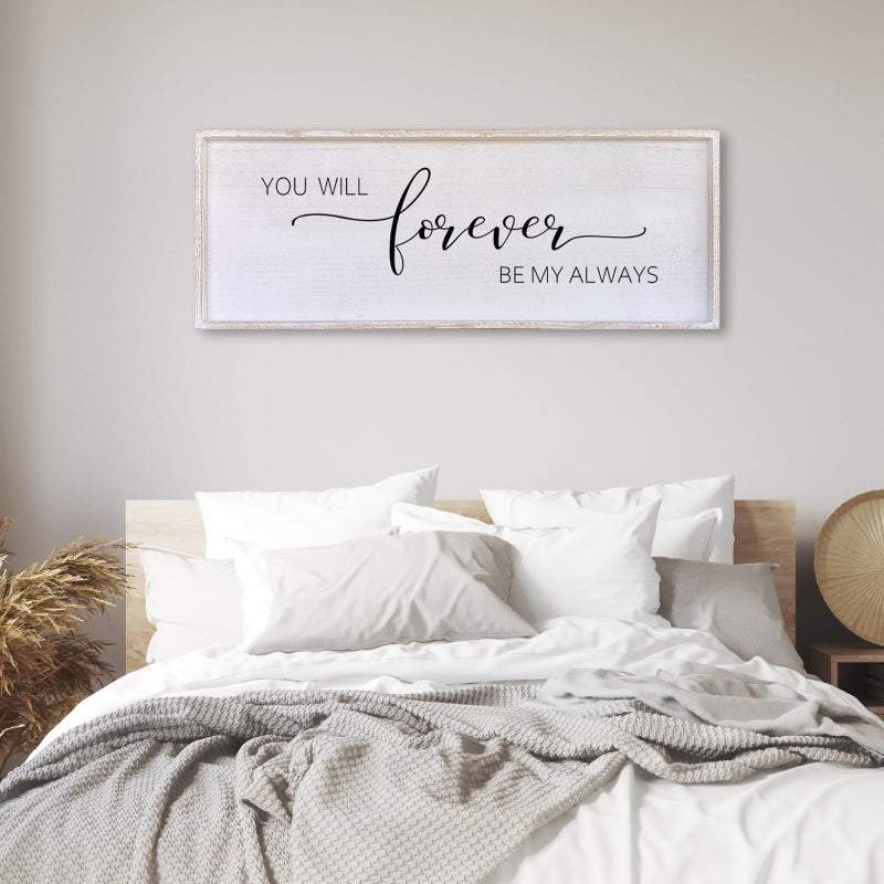 Surfapans You Will Forever Be My Always Sign Wall Decor 32â€X12â€ Bedroom Above Bed Farmhouse Large Master Room Soild Wooden Framed Home Rustic Guest Room Minimalist Over Bed Hanging Art Wall (White) - Image 3
