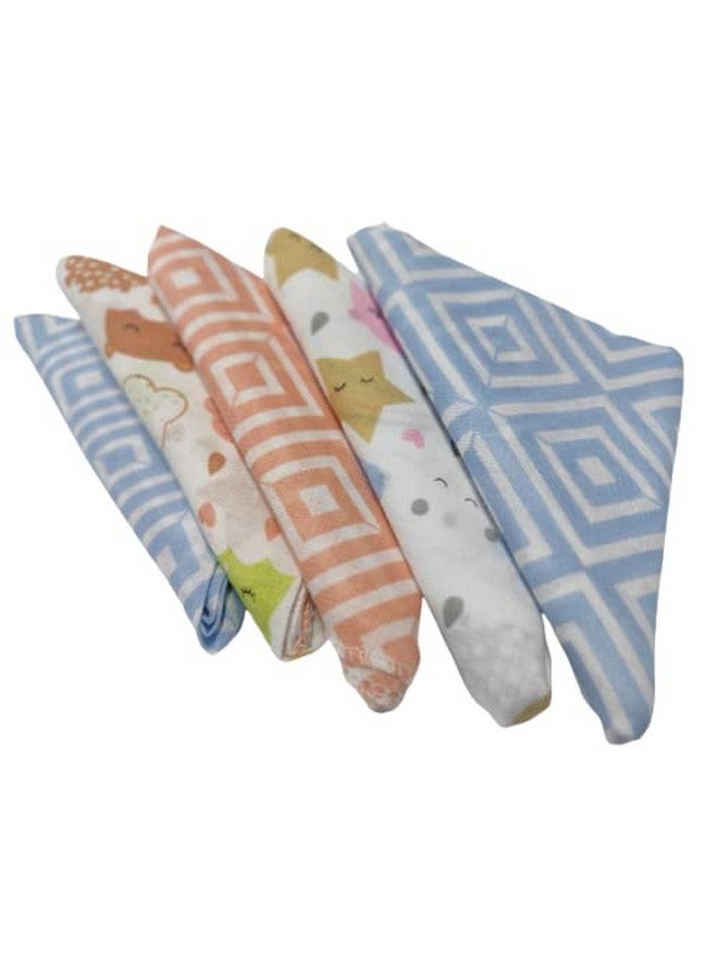 Trance Home Linen Super Soft 100% Cotton Thin Malmal Face Towels | Reusable Hygiene Wash Cloth | Soft Handkerchief (Small 40 X 40 Cm, Stars & Clouds - Pack Of 5 Pcs), 200 Tc - Image 1