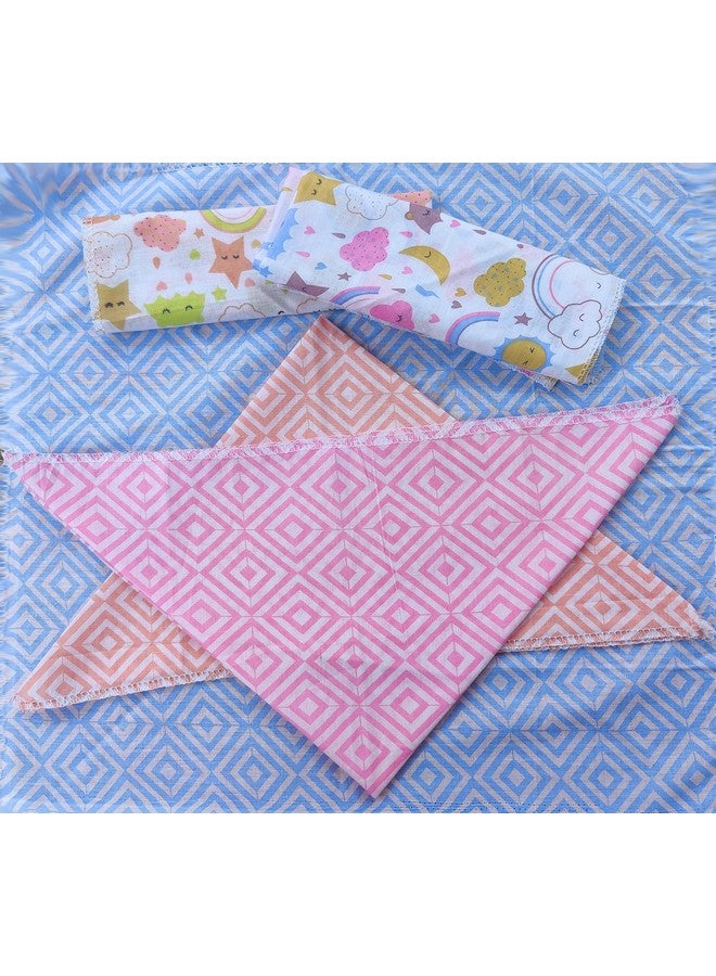 Trance Home Linen Super Soft 100% Cotton Thin Malmal Face Towels | Reusable Hygiene Wash Cloth | Soft Handkerchief (Small 40 X 40 Cm, Stars & Clouds - Pack Of 5 Pcs), 200 Tc - Image 3