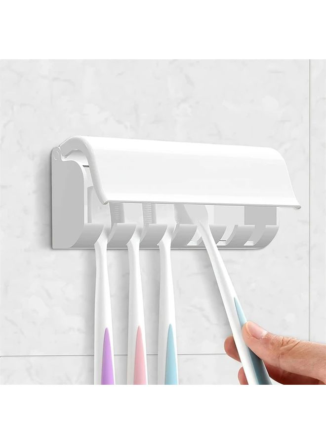 Wall Mounted Toothbrush Holder With Cover 1pc Self Adhesive Plastic Bathroom Shower Organizer Easy Install - Image 1