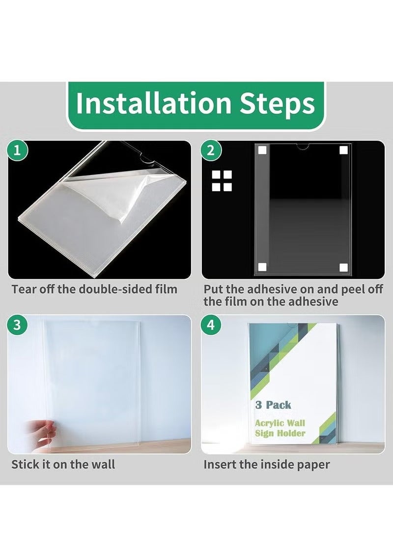 YelaJoy Acrylic Sign Holder 210 x 297mm Wall Mount, A4 Display with Adhesive Tape Mount Clear Photo Frames Paper Document for Home, Office, Store, Restaurant(3 Pack) - Image 5