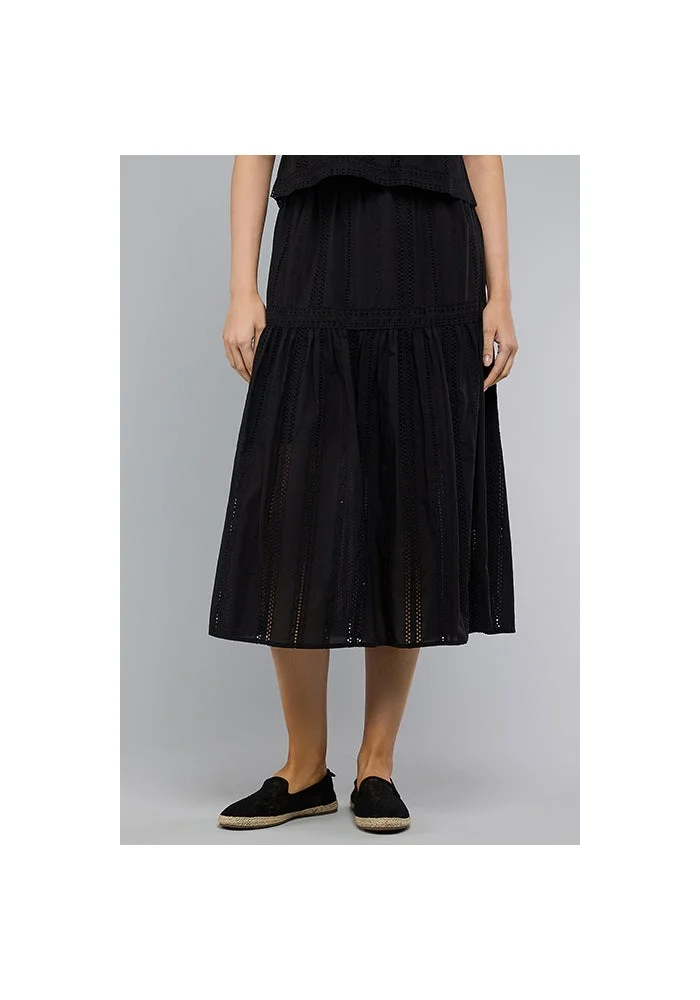 R&b Schiffli Midi Skirt with Elastic Waist