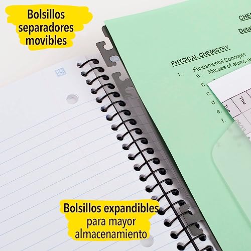 Five Star Advance Spiral Notebook + Study App, 5 Subject, College Ruled Paper, 8-1/2" x 11", 200 Sheets, Spiral Guard, Movable Tabbed Dividers, Seaglass Green (73148) - Image 2